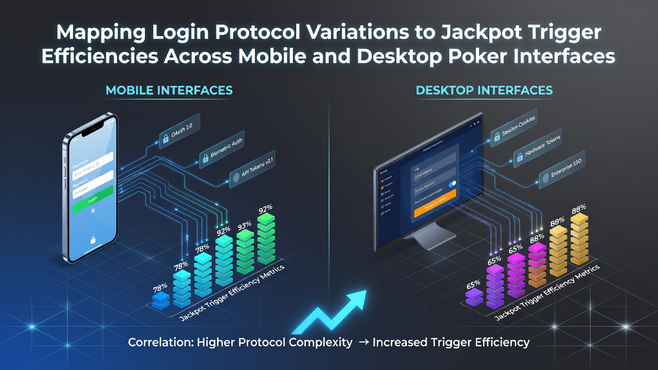 Diagram showing login protocol flows mapped against jackpot activation timelines on mobile and desktop poker platforms