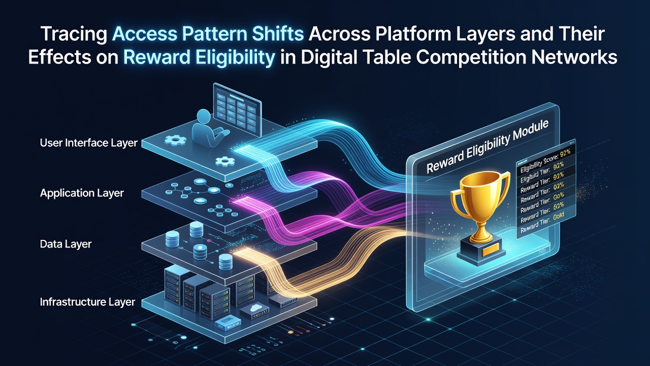 Diagram showing layered access patterns across mobile and desktop interfaces in digital table competition networks