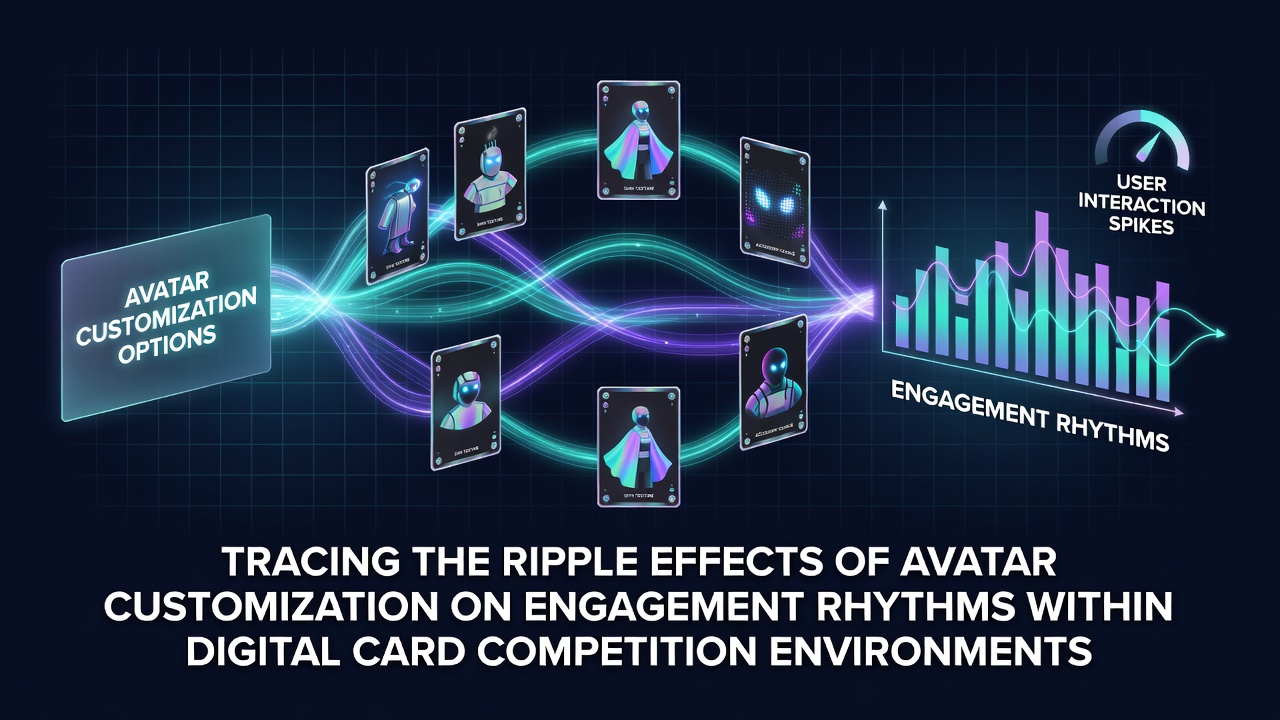Digital card game interface showing multiple avatar customization options with player engagement metrics displayed