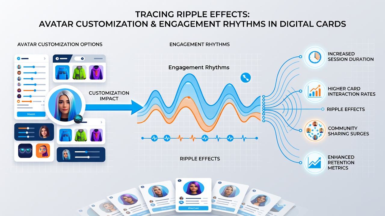 Analytics dashboard displaying engagement rhythm graphs alongside avatar usage statistics in a card competition platform